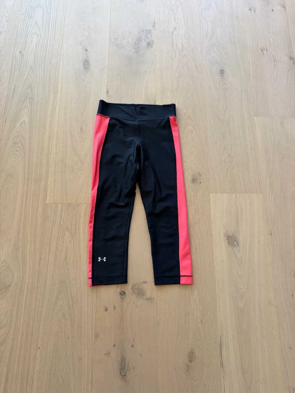 Under Armour Black Capri Leggings with Pink Side Stripe